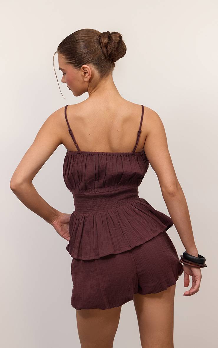 Marron Short Ample En Gaze Texturée Ensemble Coordonné