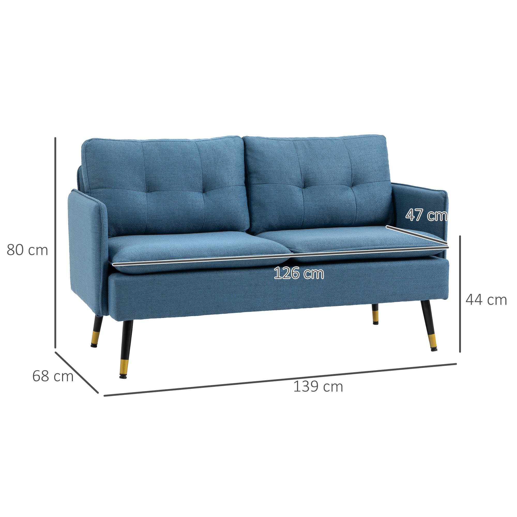 HOMCOM Zweisitzer Sofa mit Rücken- und Sitzkissen grau 139L x 68B x 80H cm