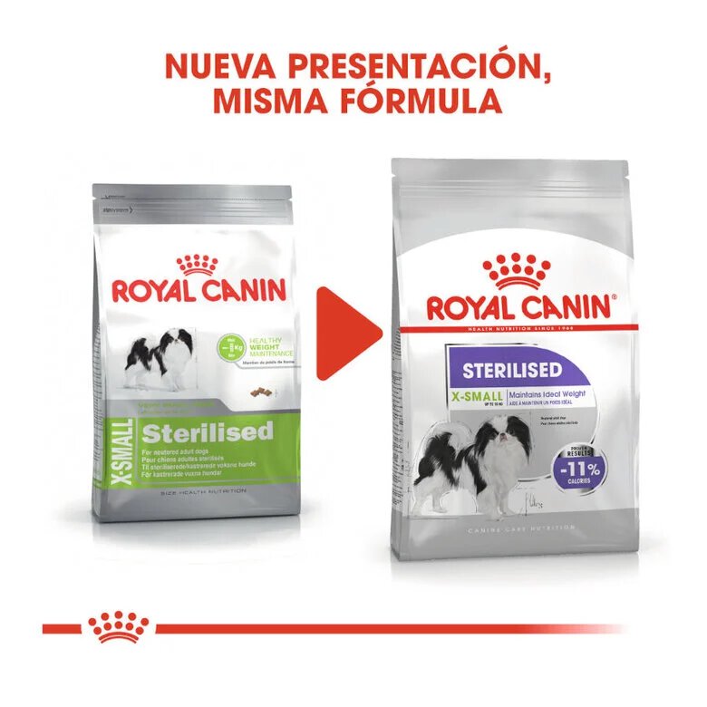 Ração esterilizada Royal Canin tamanho X-Small para cães.