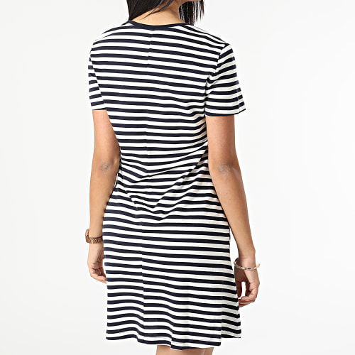 Robe Tee Shirt Femme Pocket Stripe Bleu Marine Blanc