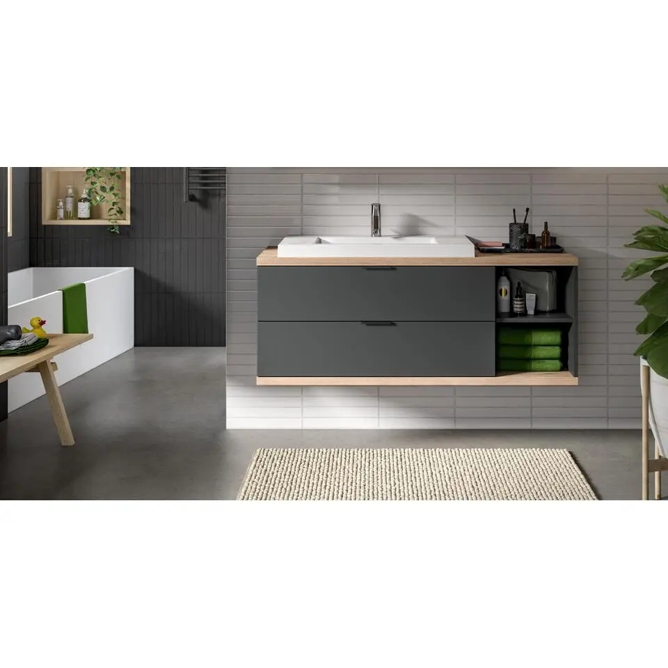 Hioshop Nuaro wastafel 2 lades grijs