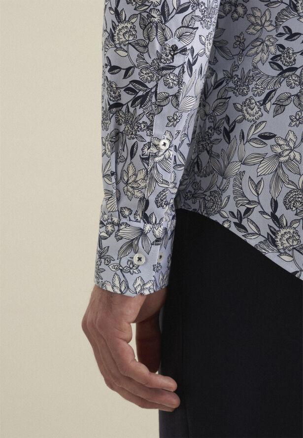 Seidensticker Performance shirt Slim Long sleeve Kent-Collar Print Blue
