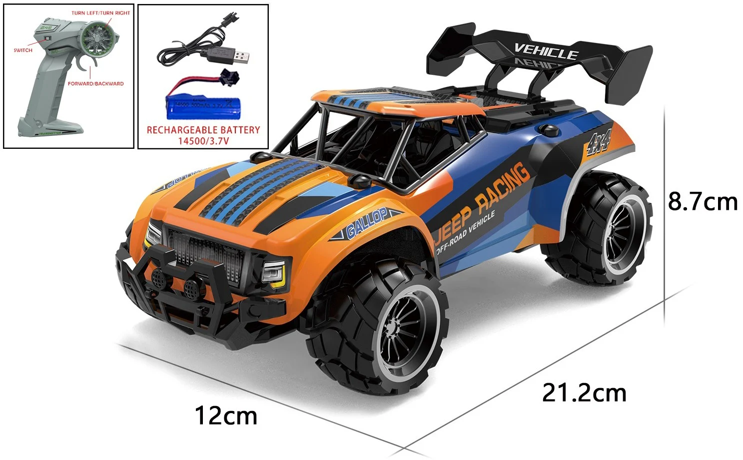 TEC-TOY - Fjernstyret bil 1:20 2,4G 3,7V Li-ion - Blå/orange