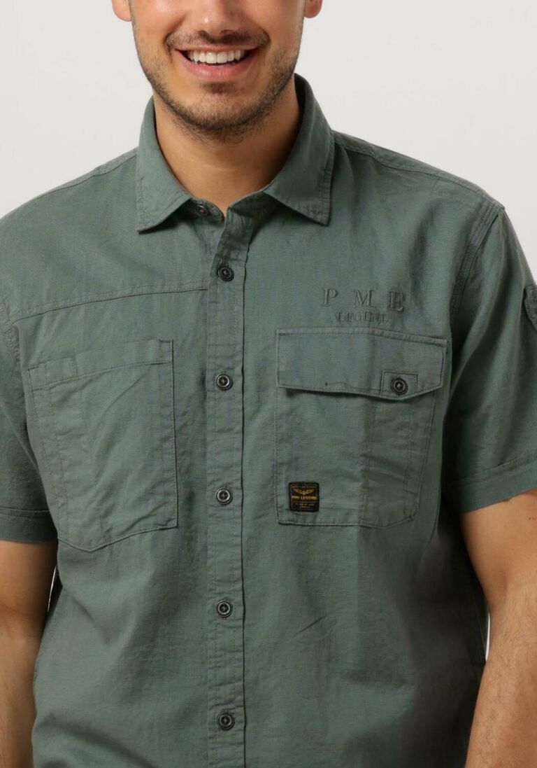 PME LEGEND groene pme legend casual overhemd short sleeve shirt ctn linen cargo walker