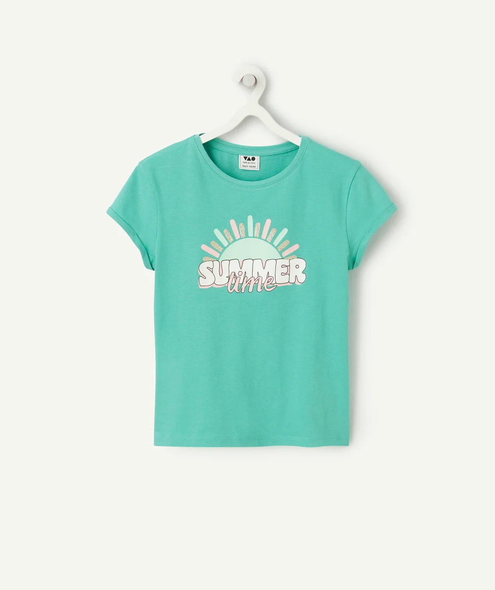 t-shirt manches courtes fille en coton bio vert thème summer