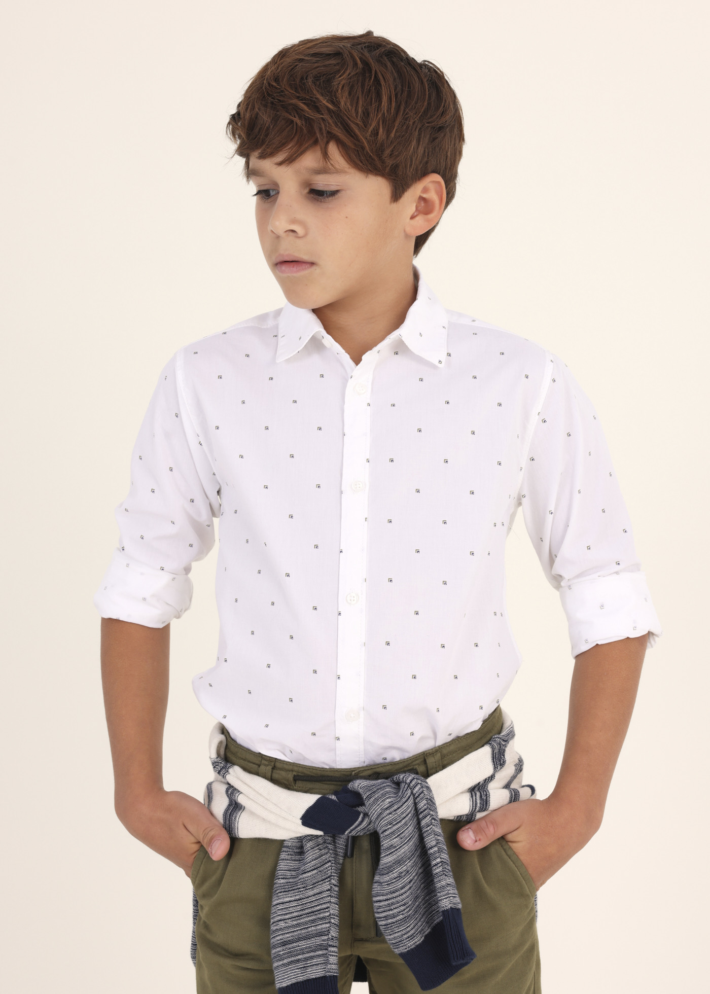 Camisa de algodão estampada de manga comprida para meninos