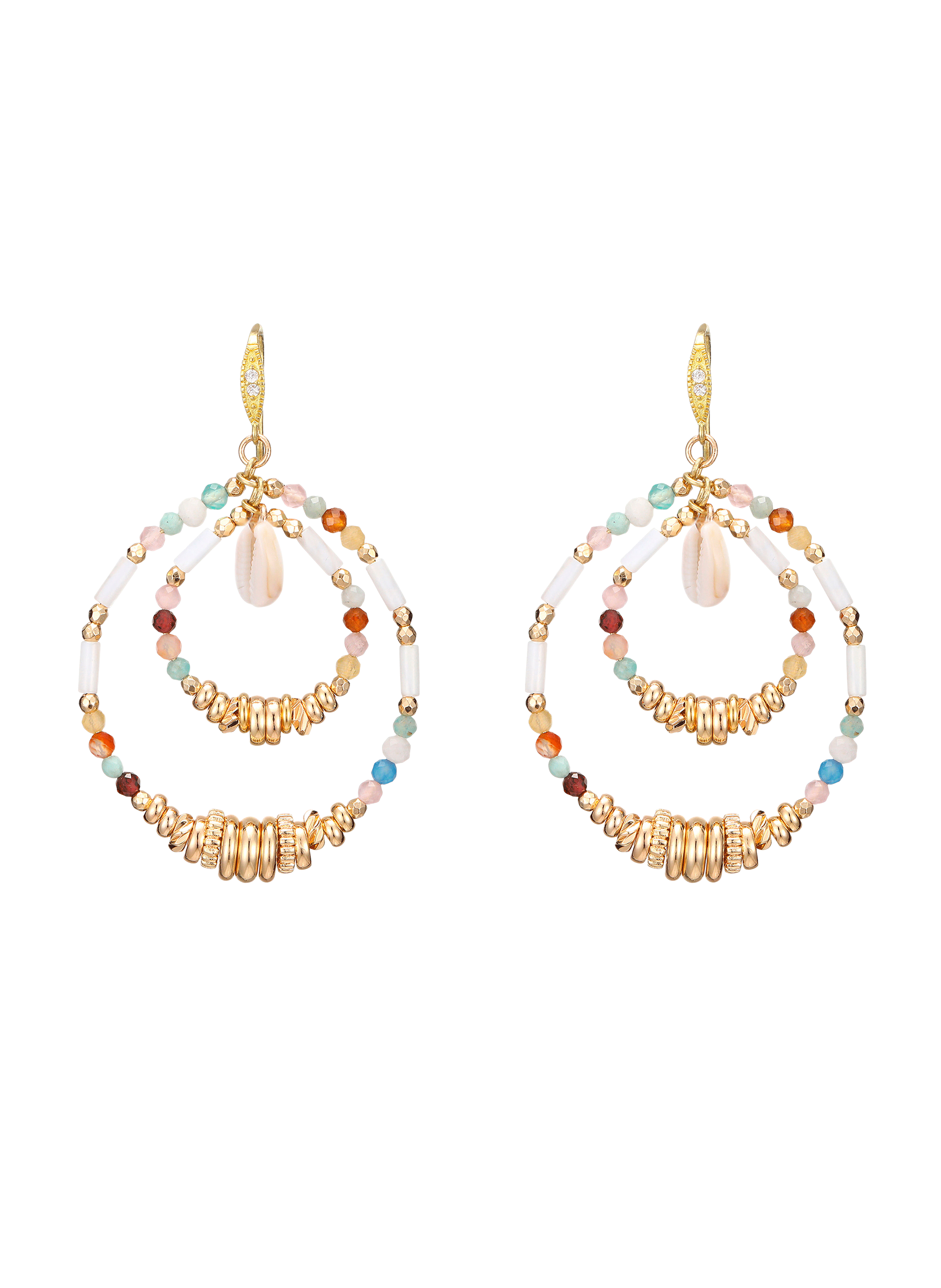KARAMBA - Boucles d'oreilles pendantes avec coquillages pour oreilles percées en perles | Blanc