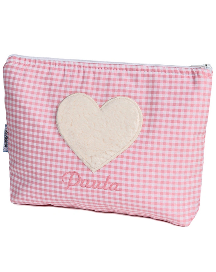 Personalisierte Kulturtasche HERZ rosa (Farbe: dunkelblau)