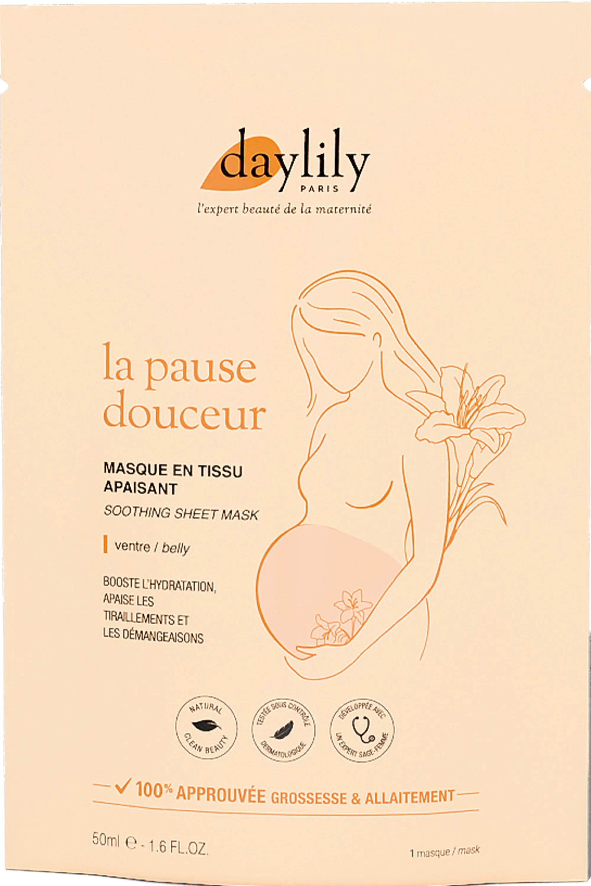 Daylily Paris Masque en tissu pour le ventre apaisant la Pause Douceur-50 ml