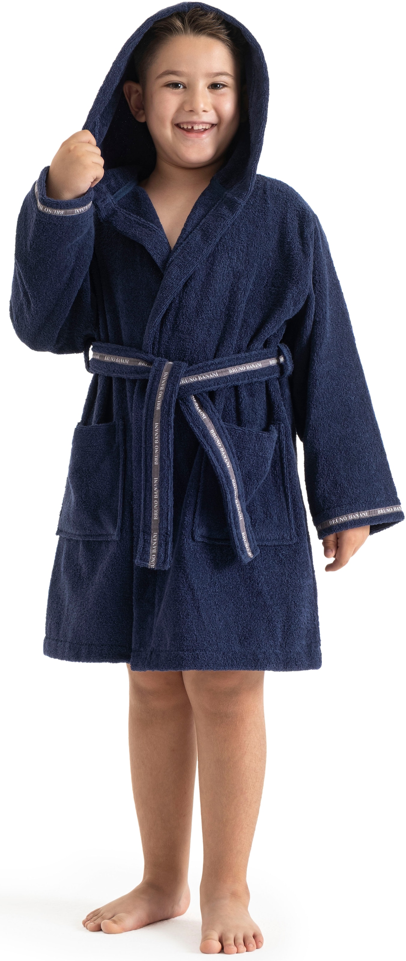Bruno Banani Kinderbademantel »Danny, Ideal für Zuhause, Schwimmbad oder im Urlaub«, 1 Stk. mit Logostreifen, aus 100% Baumwolle