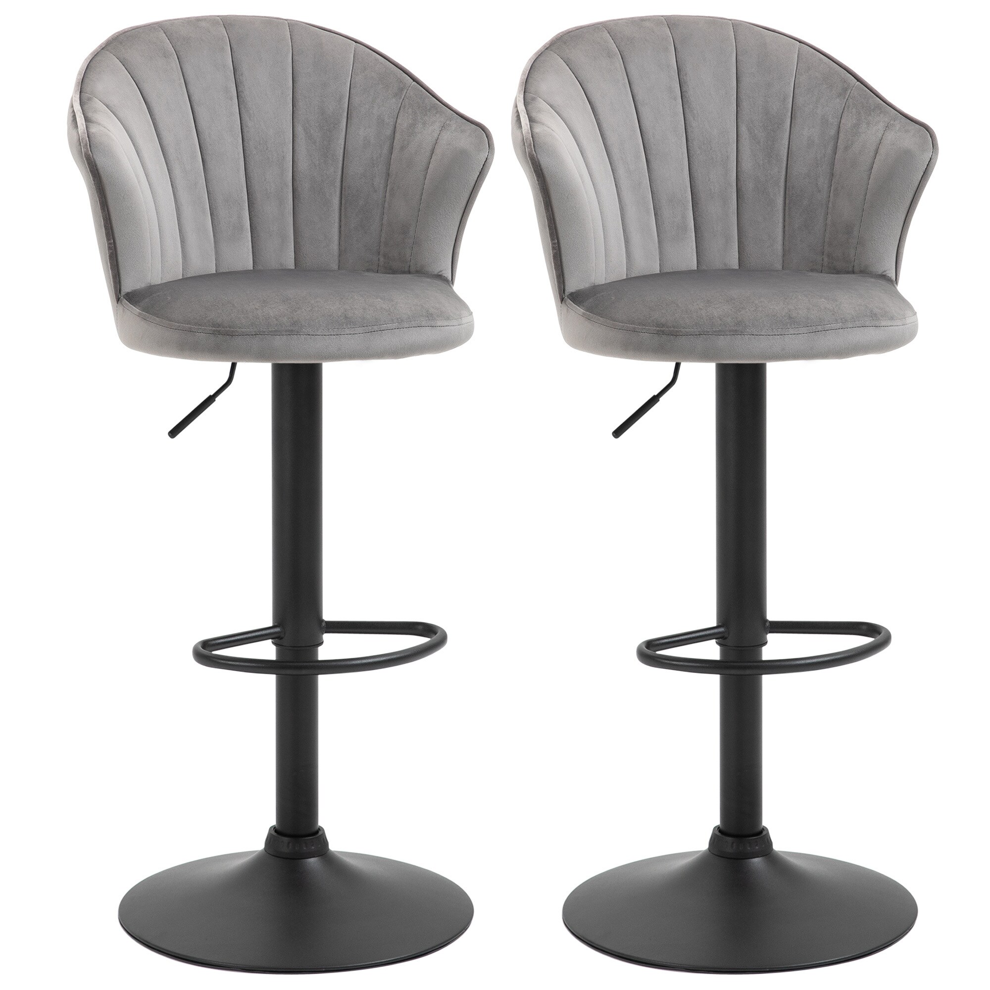 HOMCOM Barhocker 2-er Set, Rutschfeste Gummipads, mit Fußablage Grau 51 x 53 x 92-112 cm (BxTxH)