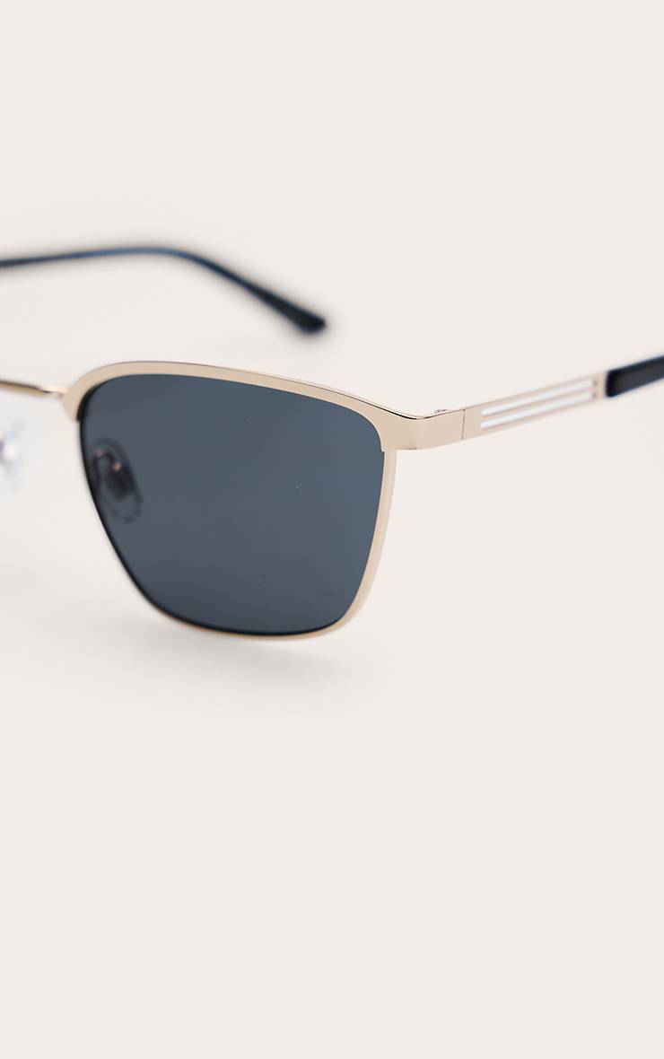 Doré Lunettes De Soleil Carrées À Barres Avec Monture Métallique