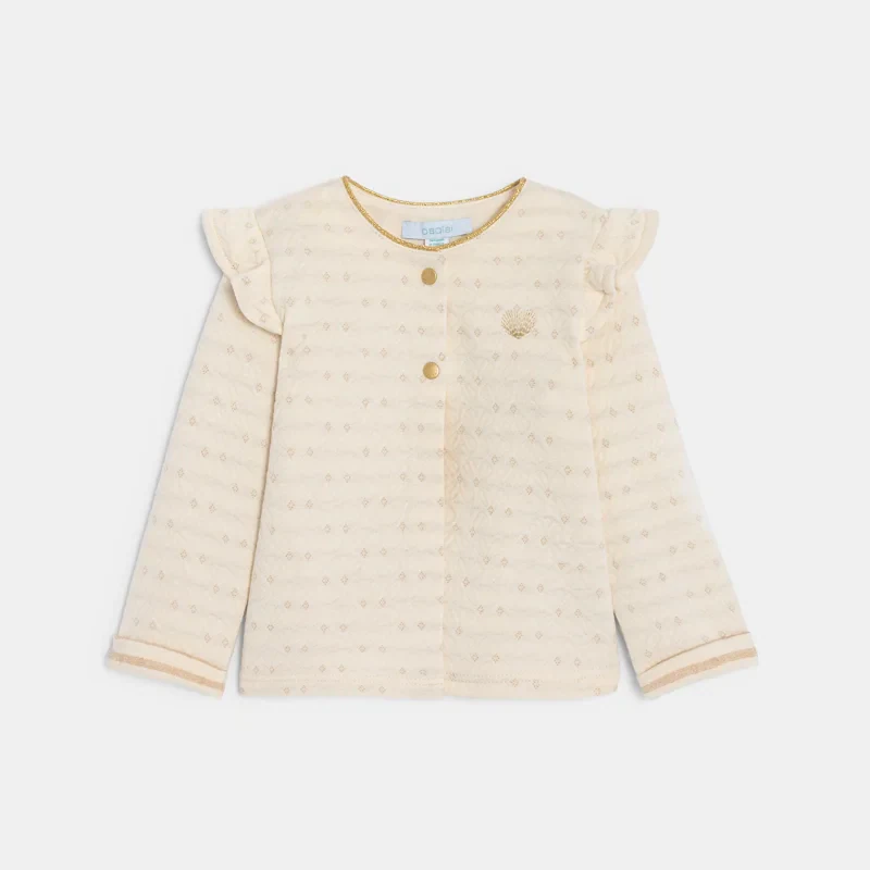 Gilet chaud molleton fantaisie à volants rose bébé fille Blanc