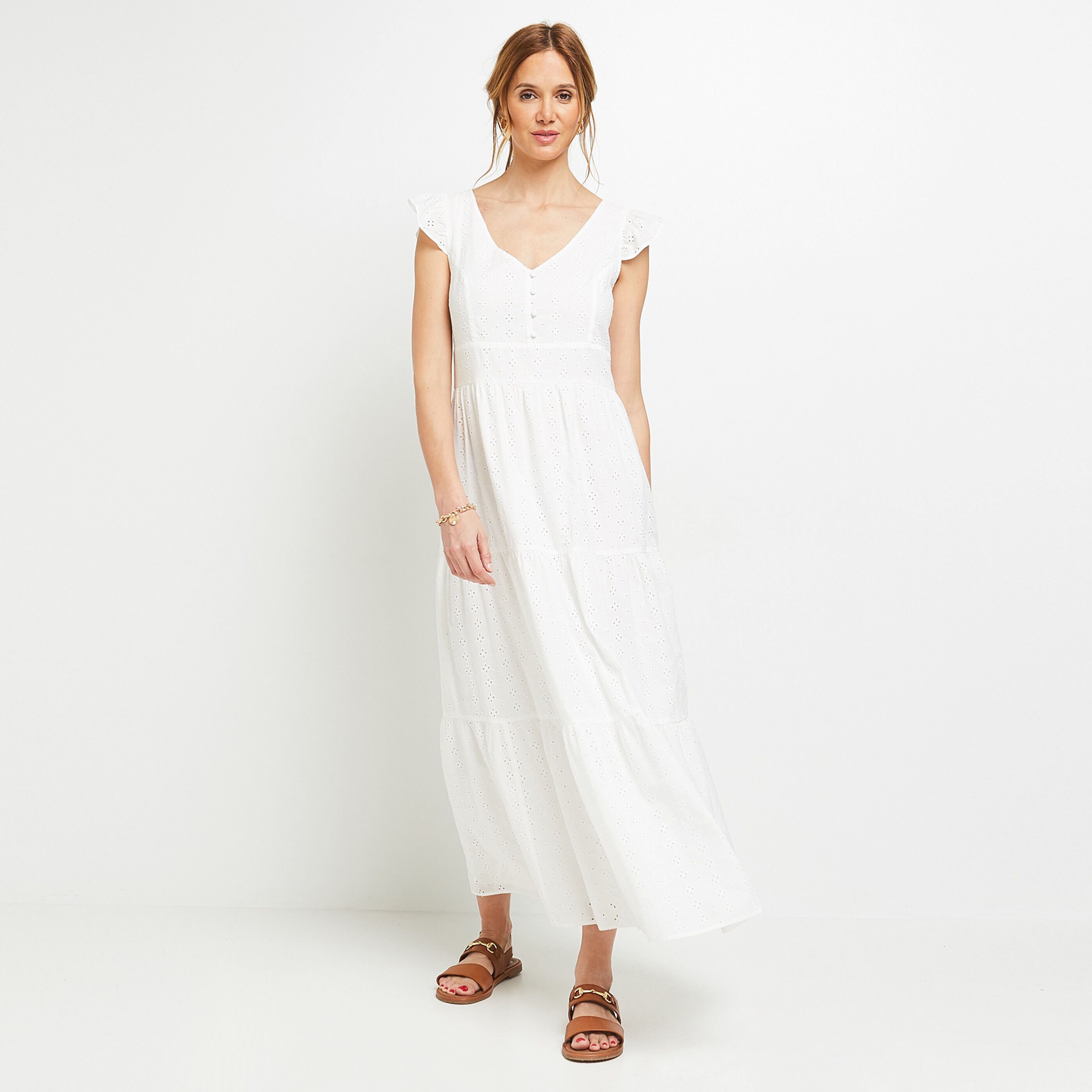 Robe longue brodée - BLANC