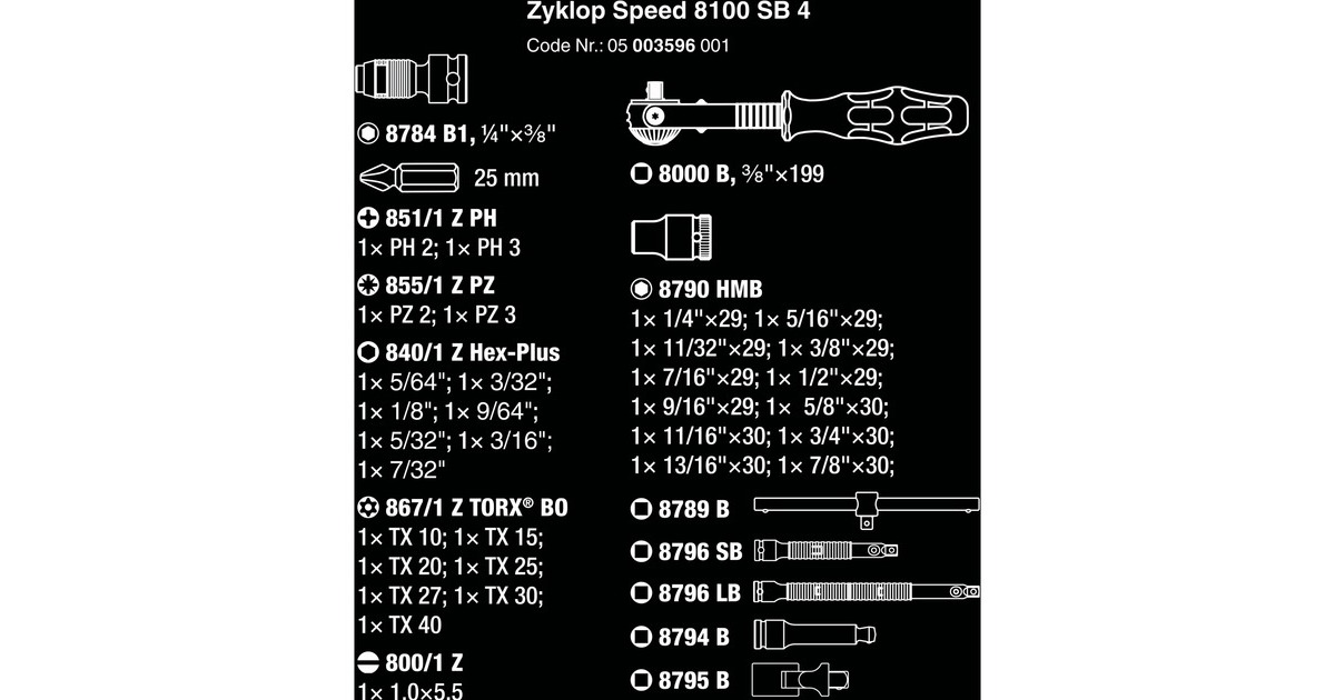 Wera8100 SB 4 Zyklop Speed ratelset, 3/8