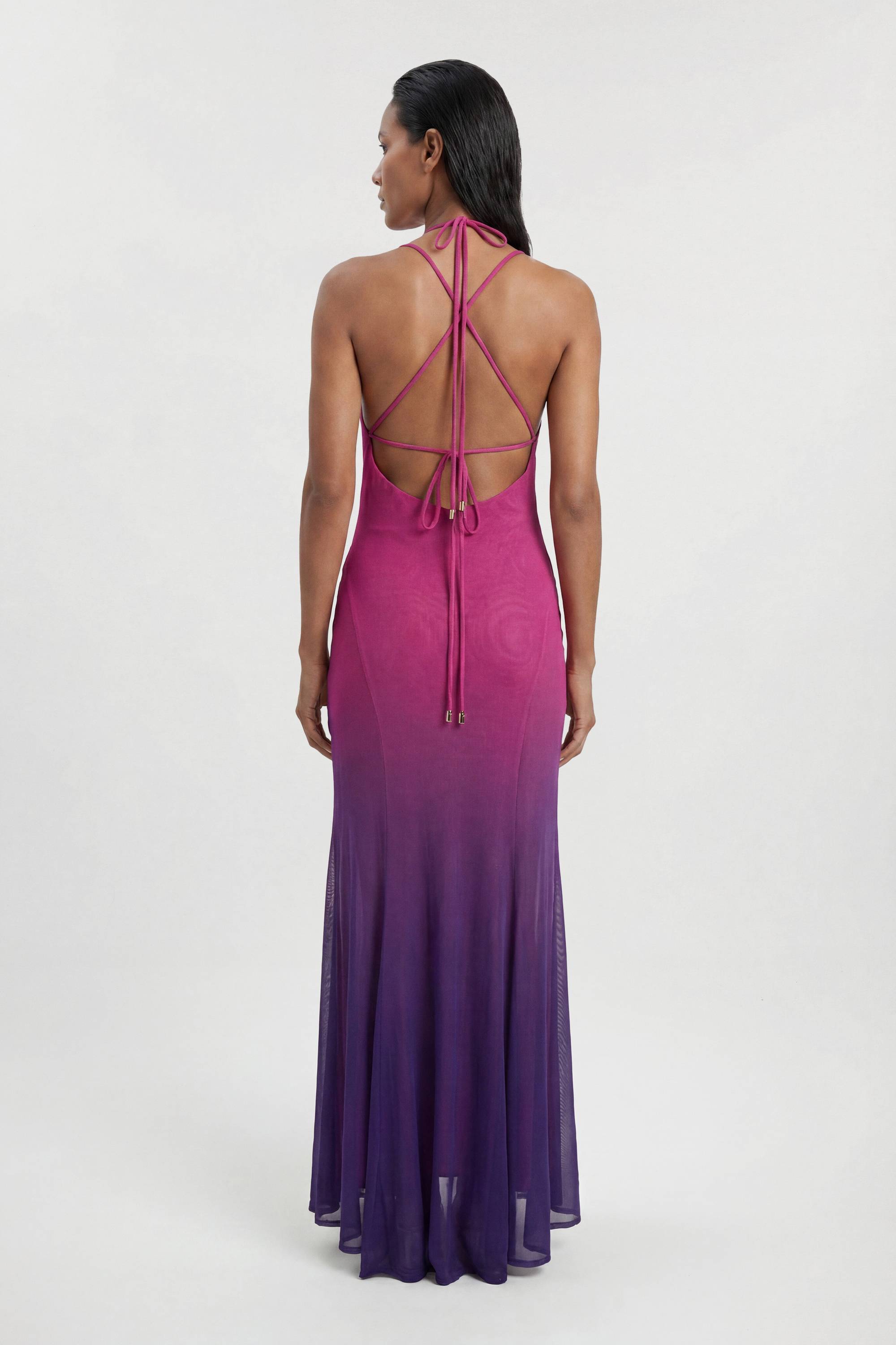 KarenMillen Robe De Plage Longue À Bretelles En Mesh Dégradé Coucher De Soleil