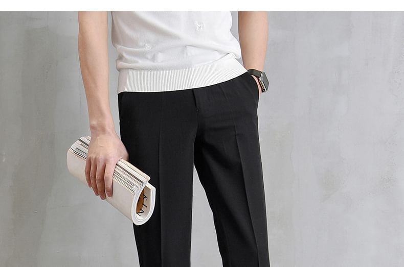Macho - Mid Rise Plain Cropped Slim Fit Dress Pants