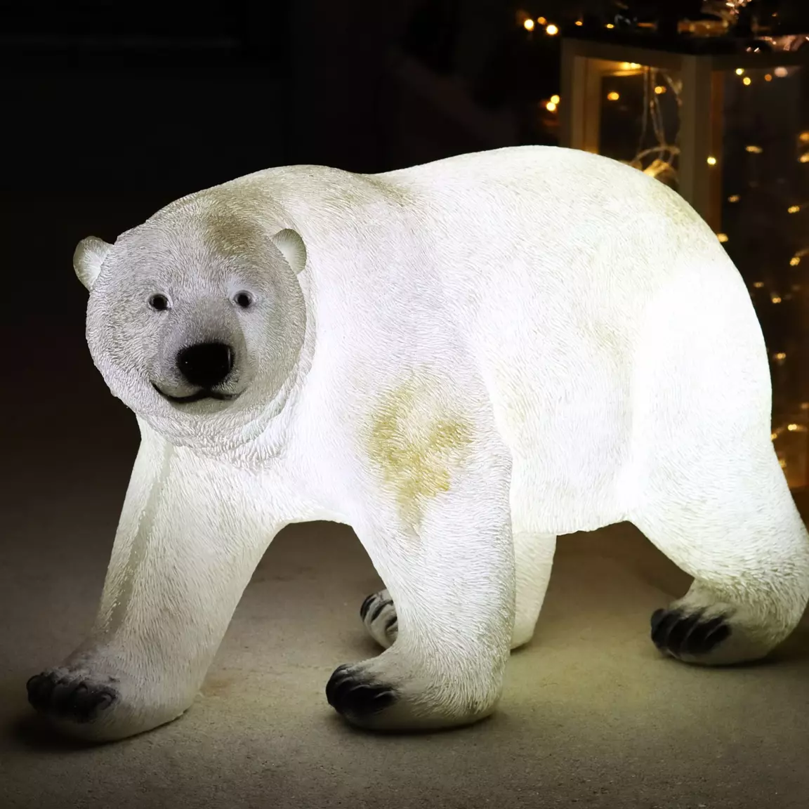 Ours polaire lumineux fibre de verre 8 LED (H35 cm) Viken Blanc froid