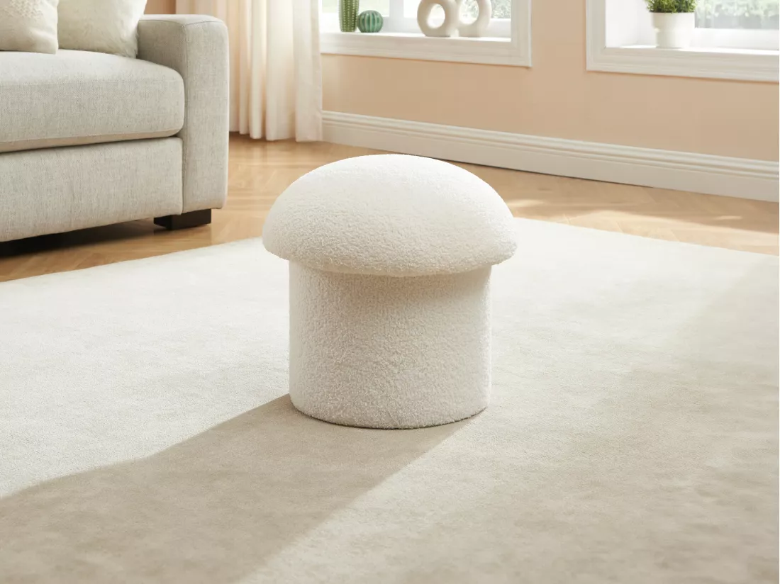 Pouf en tissu bouclette blanc VALEZIO