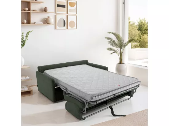 Canapé convertible 3 places en velours côtelé vert - Ouverture express - Couchage quotidien - Matelas HD 140 x 190 - Sienne