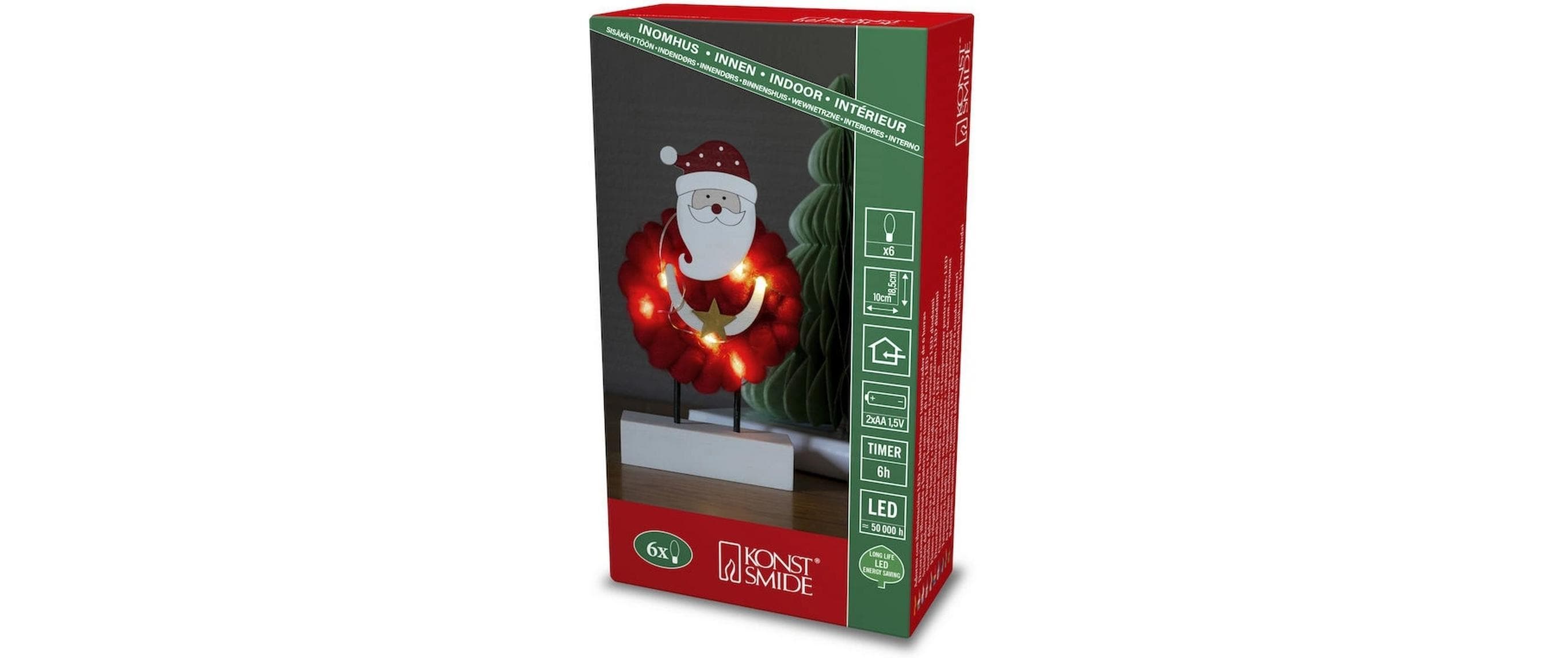 LED-Figur Santa, Holz & Baumwolle, 6 LEDTischdekoration
