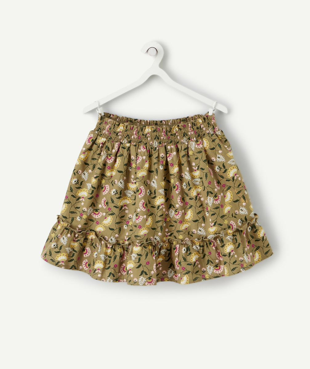 JUPE-SHORT TOURNANTE FILLE EN COTON KAKI IMPRIMÉE FLORALE