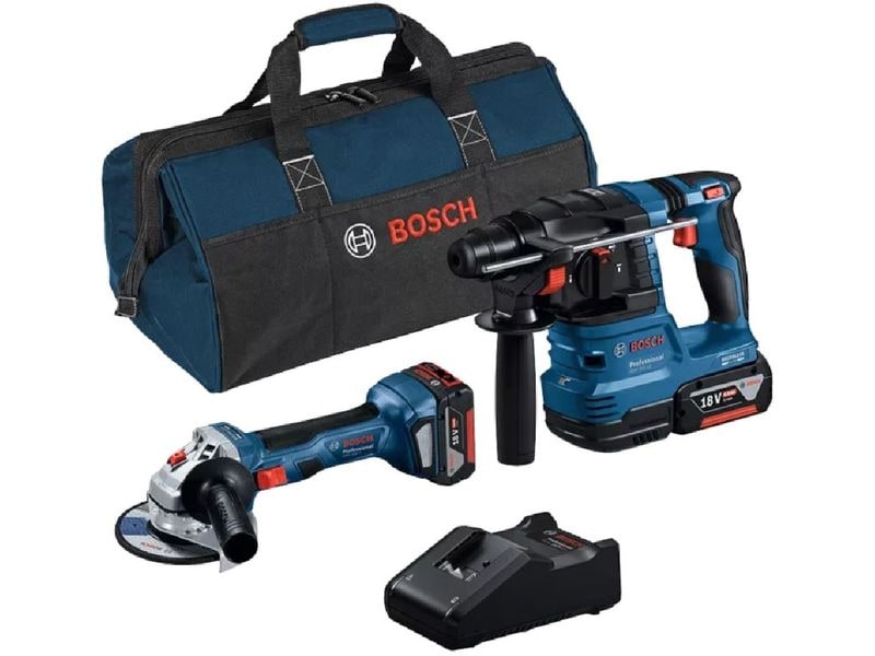Bosch Professional Akku-Werkzeugset 18 V Combo Kit Set bestehend aus Winkelschleifer und Bohrhammer