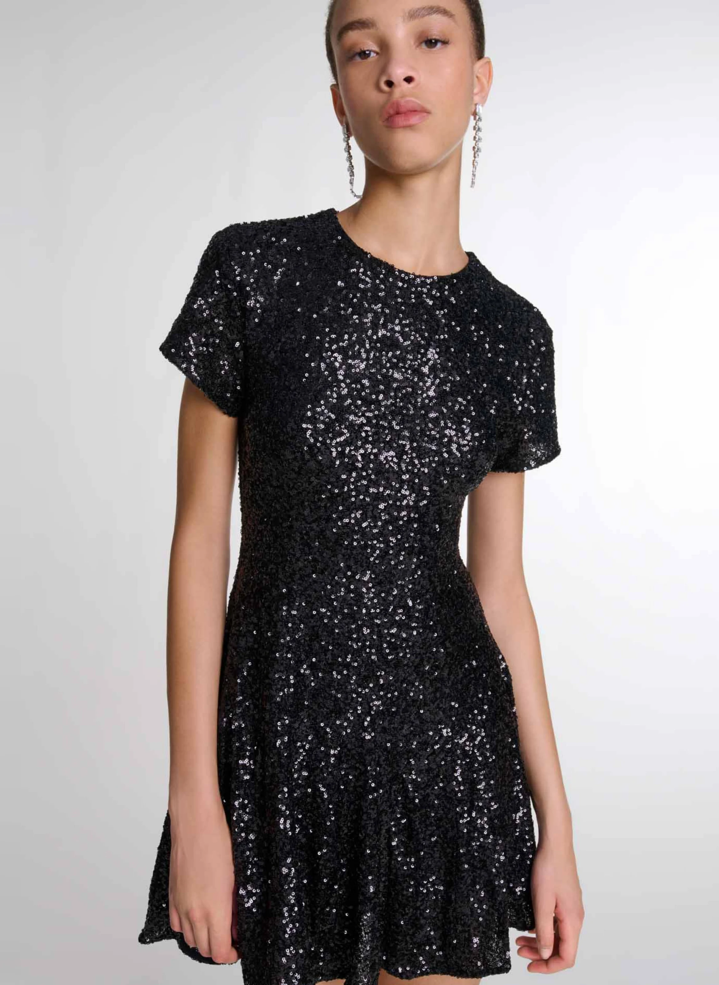 Robe courte col rond | Noir