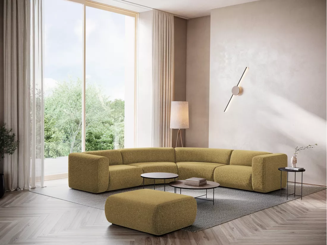Canapé d'angle modulable en tissu texturé - moutarde - EKAHI