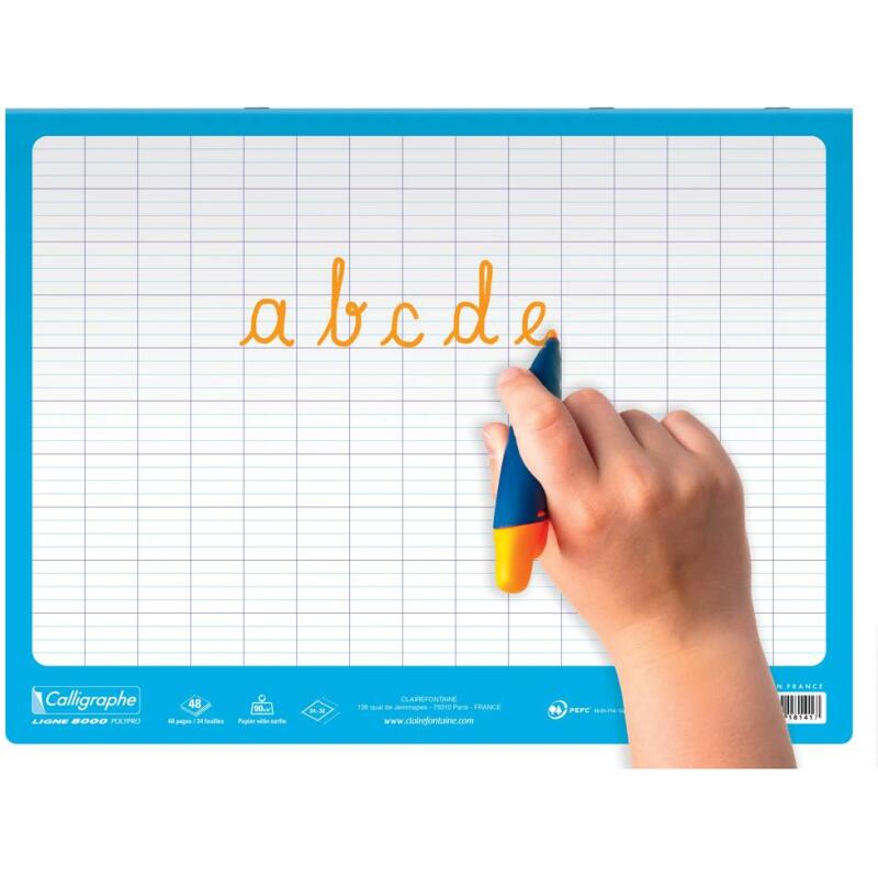 Cahier Magique 8000 POLYPRO couverture ardoise double-face effaçable piqué 24x32cm 48 pages grands carreaux (Seyès tricolore) - Bleu ciel