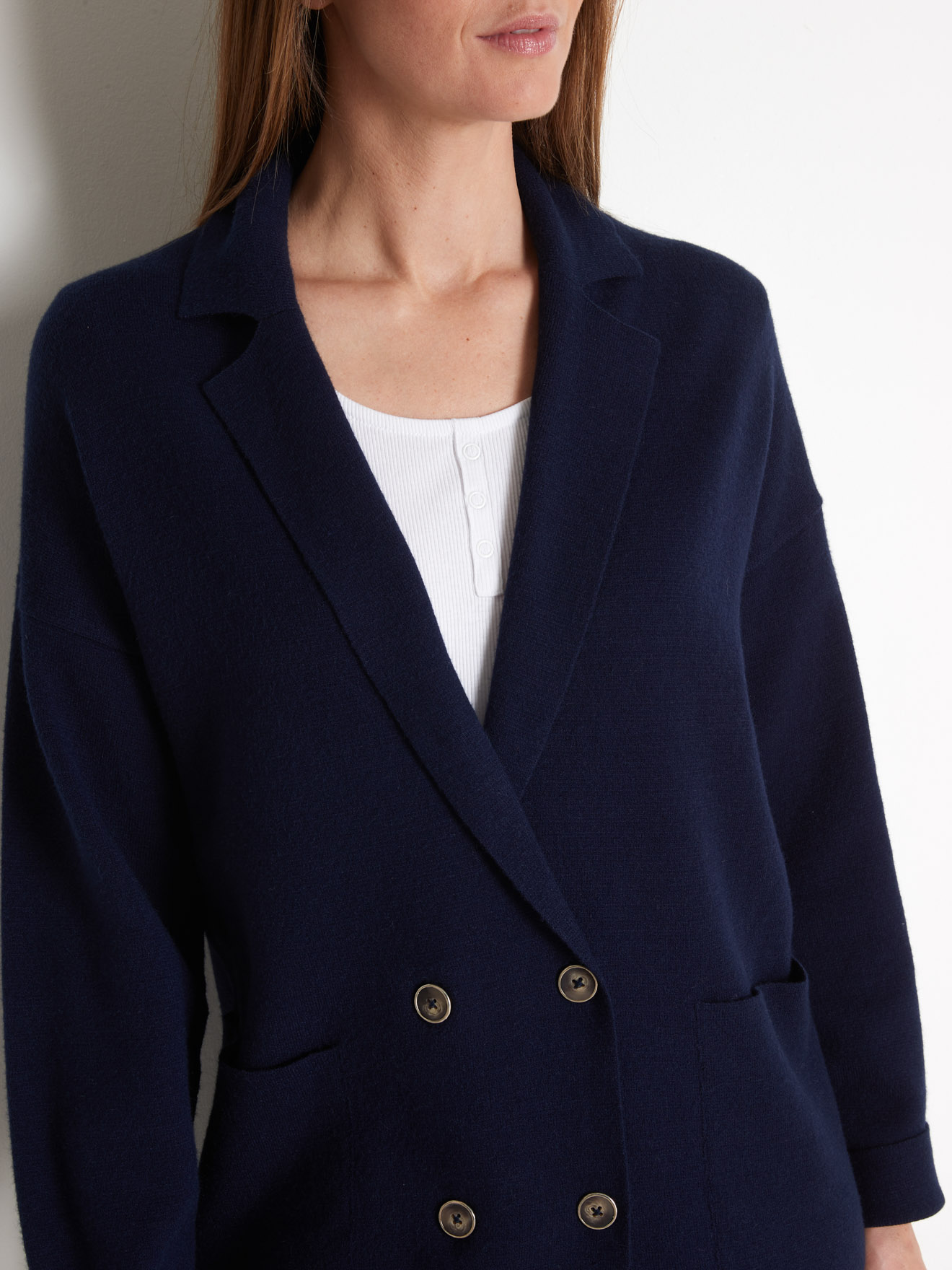 Veste longue croisée en maille milano