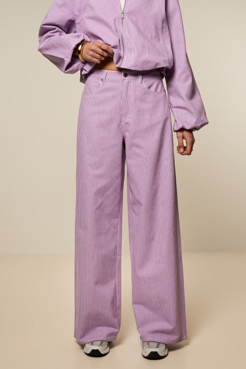 Lila gestreepte wide leg jeans