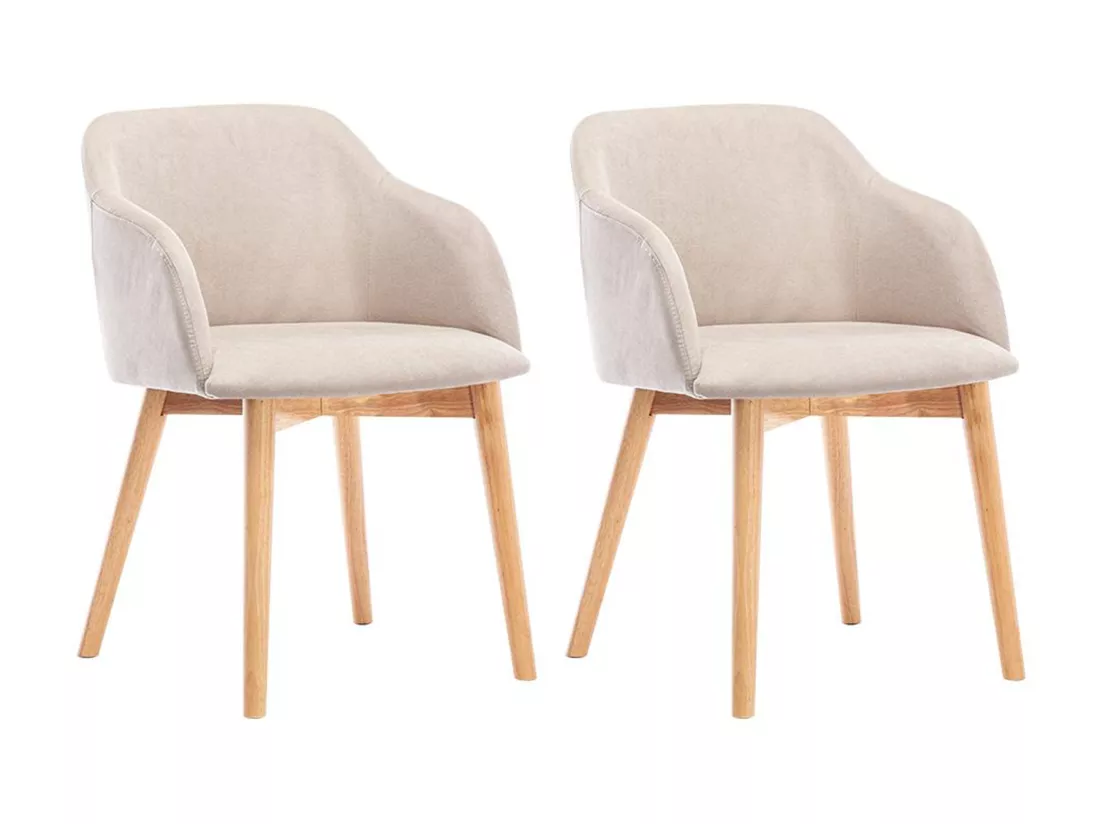 Lot de 2 chaises avec accoudoirs en tissu et bois d'hévéa - Beige - JELISA