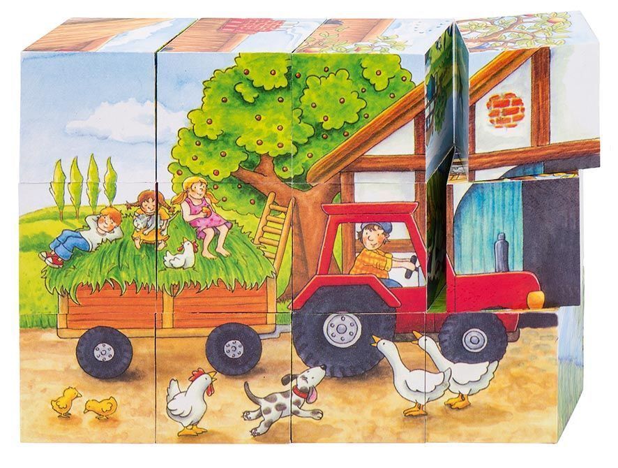 Würfelpuzzle JAHRESZEITEN AUF DEM BAUERNHOF mit 12 Würfeln in bunt