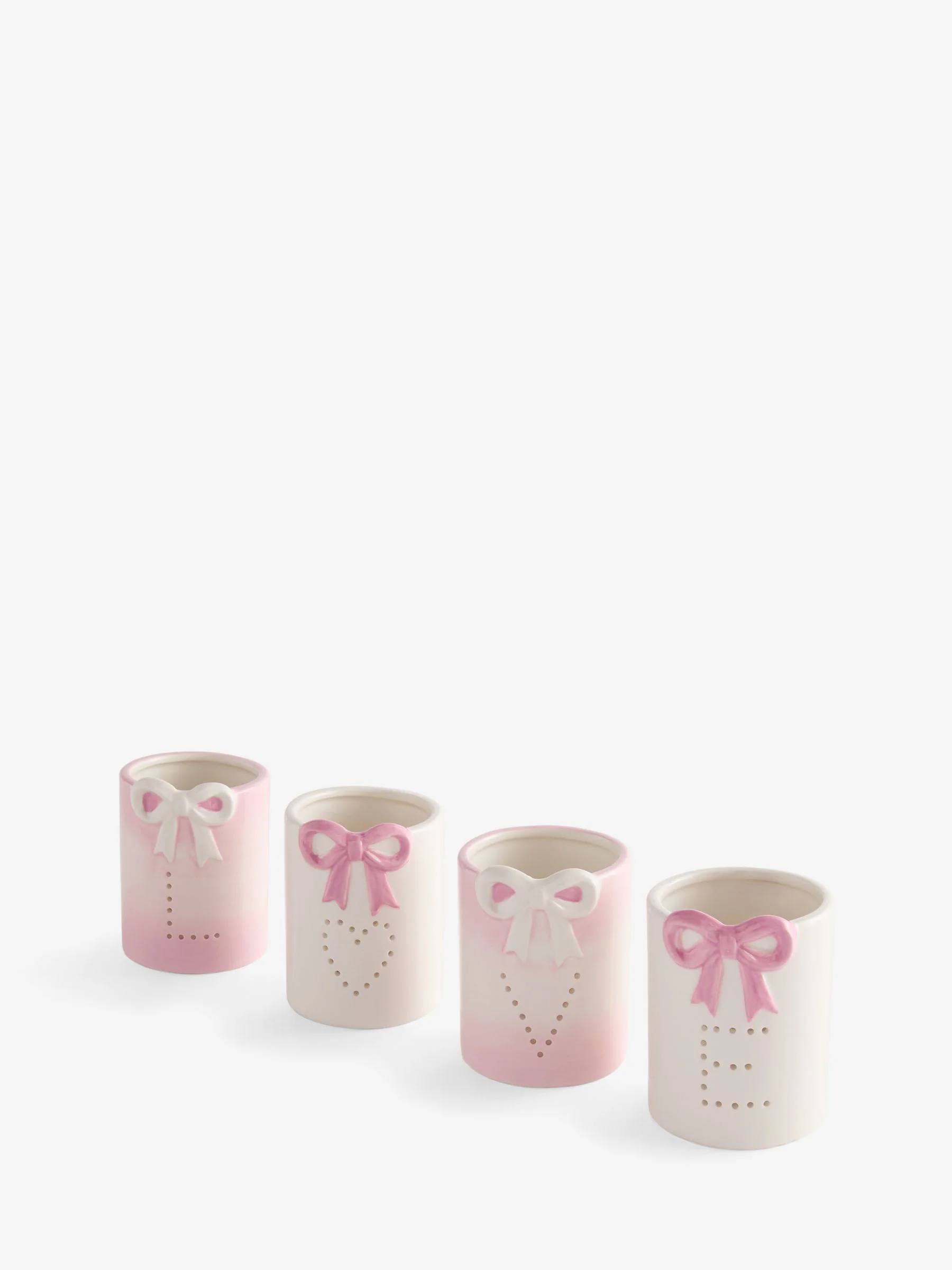 Set of 4 Ceramic Bow 'Love' Tea Light Holders