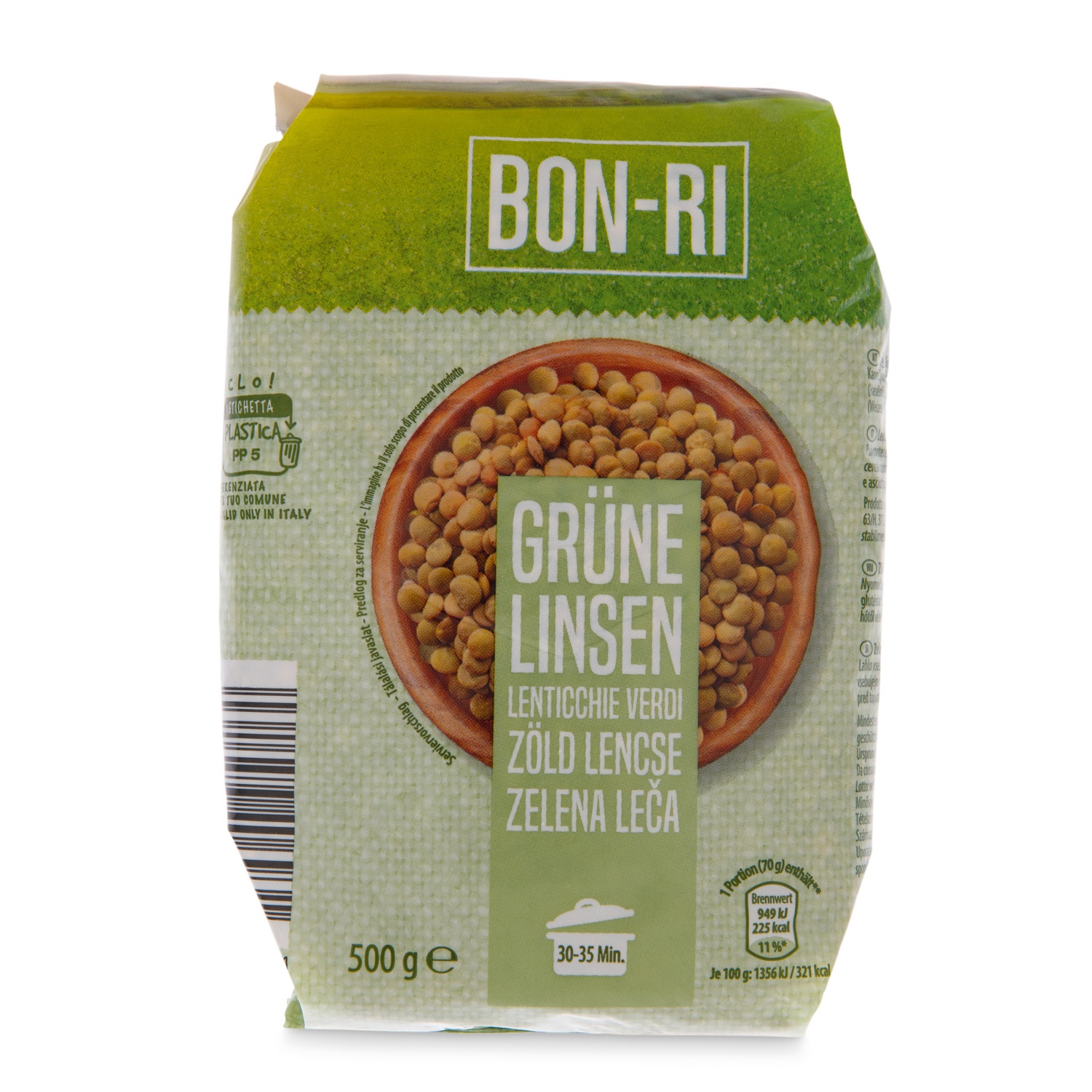 BON-RI Hülsenfrüchte getrocknet, Grüne Linsen 500 g
