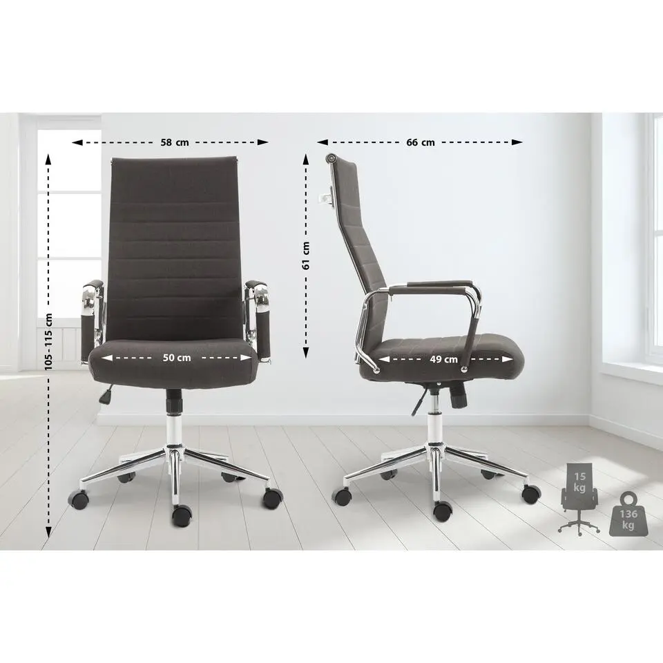 CLP Bureaustoel Kolumbus chroom Frame - Stof - donkergrijs