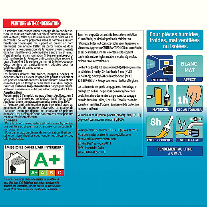 Peinture anti condensation cuisines et salles de bains Julien mat blanc mat 2,5L