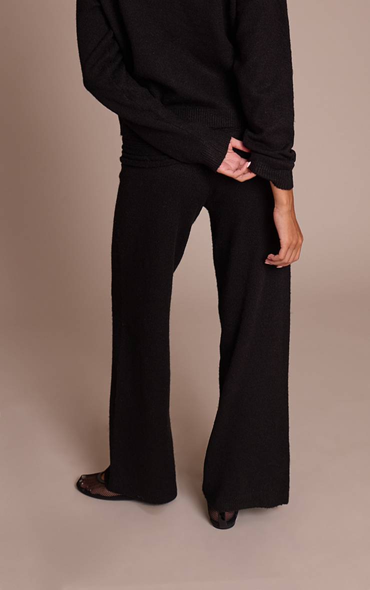 Noir Pantalon En Maille Côtelée Souple À Taille Repliée
