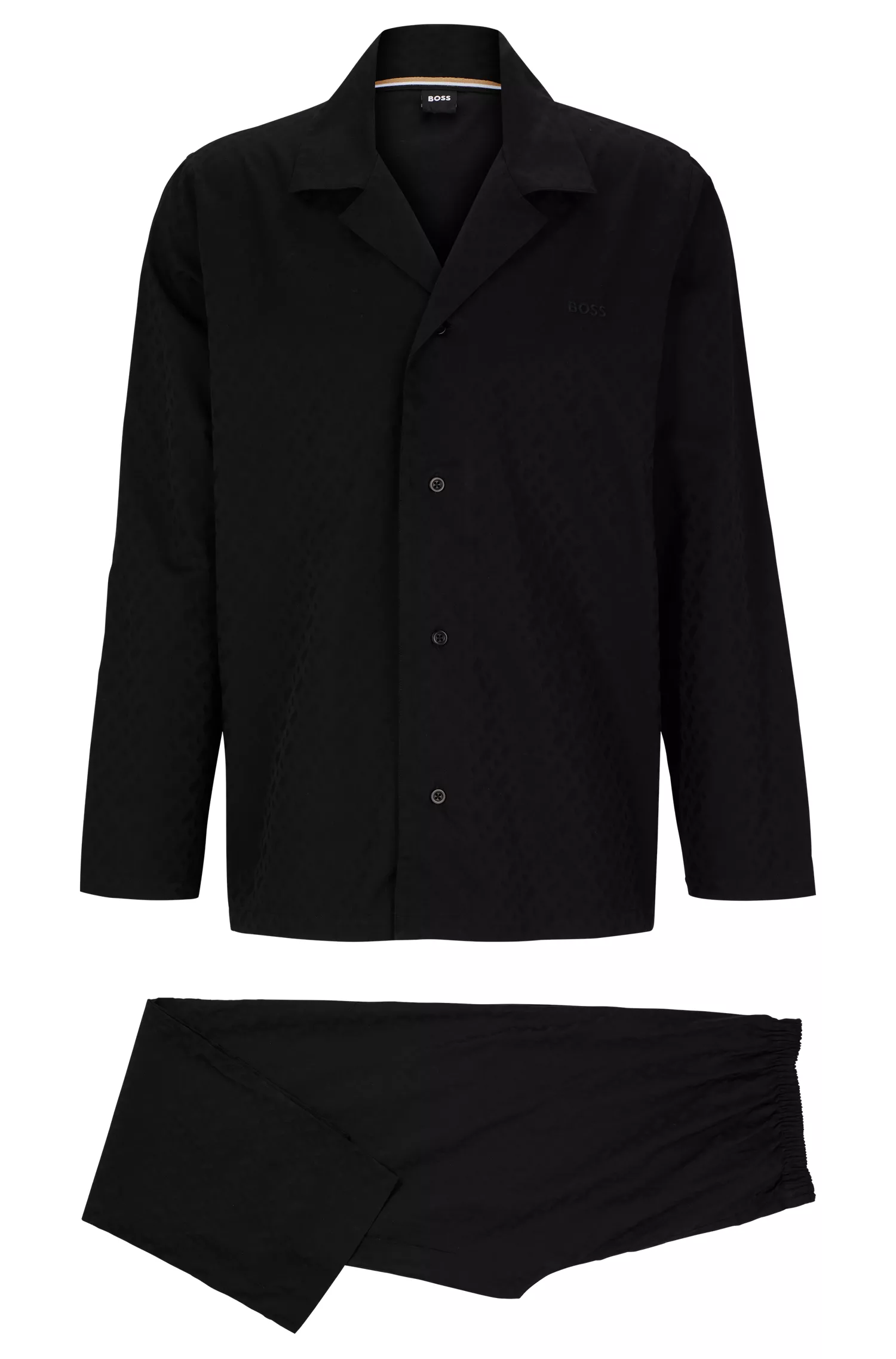 Pijama BOSS preto de corte regular em algodão com jacquard de monograma.