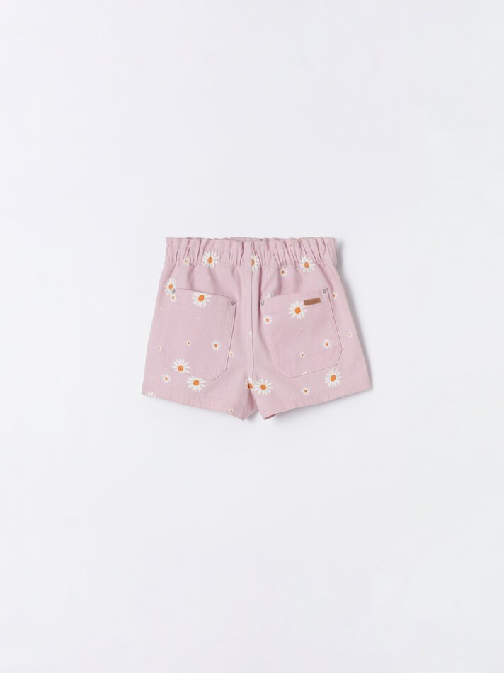Shorts jeans estilo paperbag - Rosa/branco