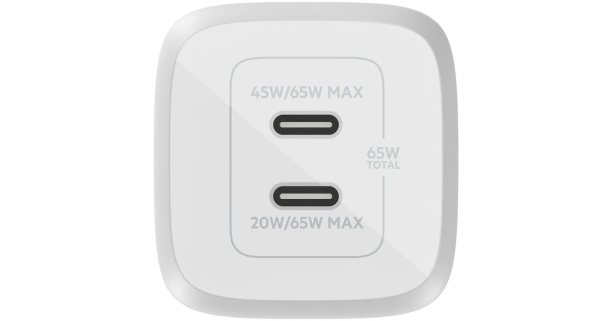 BelkinBoostCharge Pro 2-poorts USB-C GaN-wandlader met PPS, 65 W  (Wit)