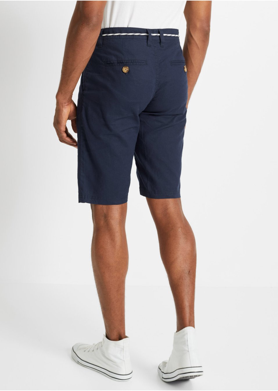 Bermuda chino avec lin majoritaire et cordon, Regular Fit