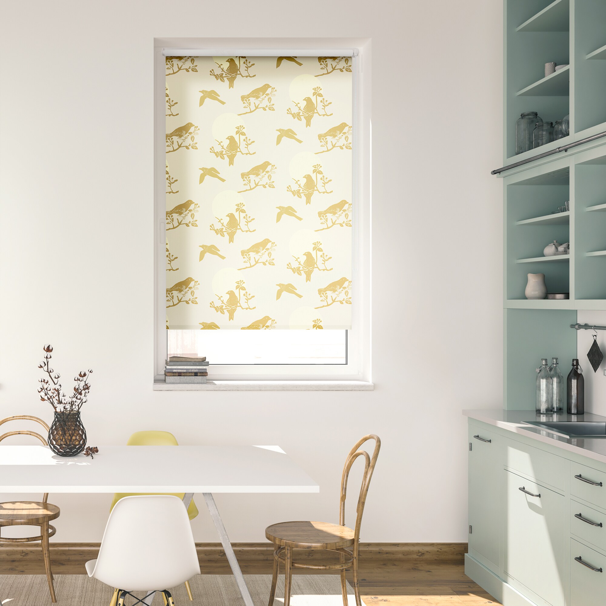 Lichtblick Rollo Klemmfix, ohne Bohren, blickdicht, Moon Birds - Beige