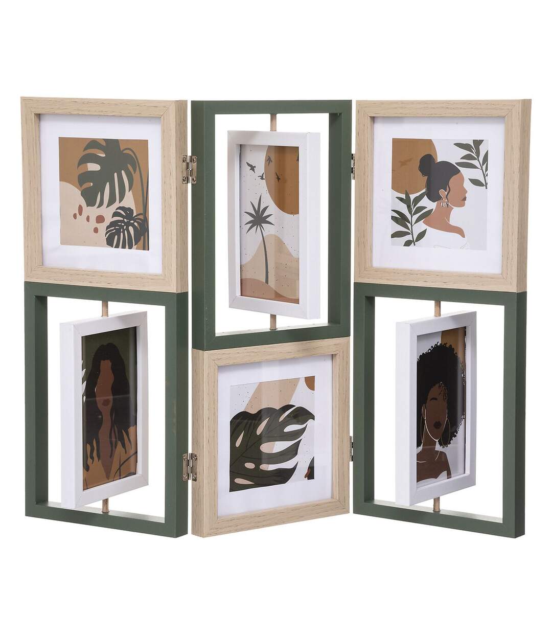 Pêle-Mêle Joel pliable à 6 photos en MDF et verre - Beige et Noir