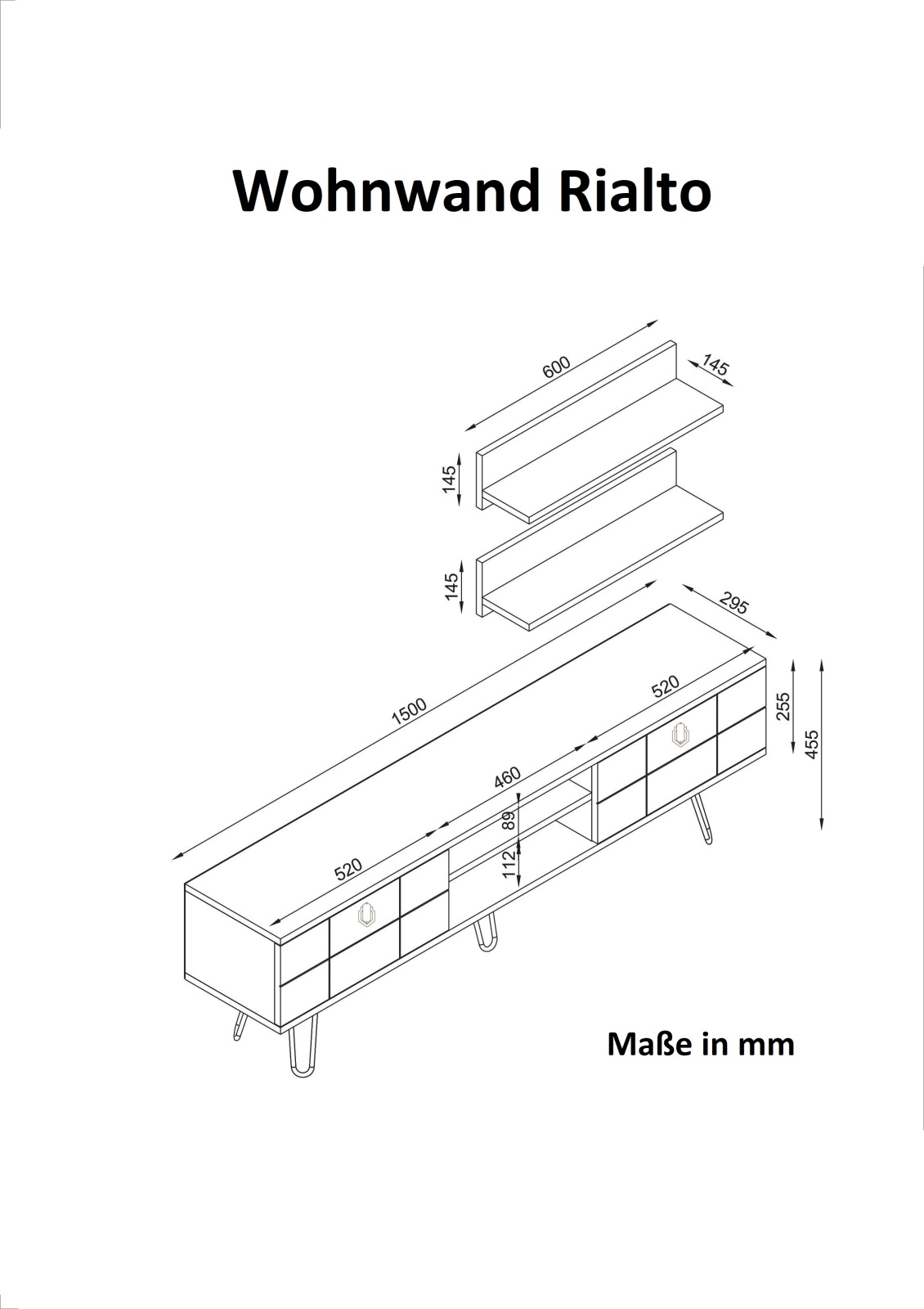 3-teilige Wohnwand - Walnuss - 2 Türen - 150 cm