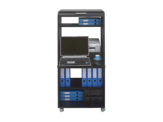 Armoire Informatique Mobile Noire 2 Tiroirs 5 Niches - Coloris: Bambous 912