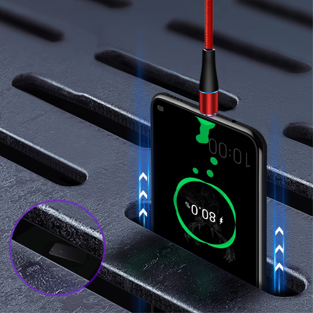 (1m) 5A 2in1 Magnetisches USB A Ladekabel USB C / Lightning LED Leuchtendes Datenkabel - Blau