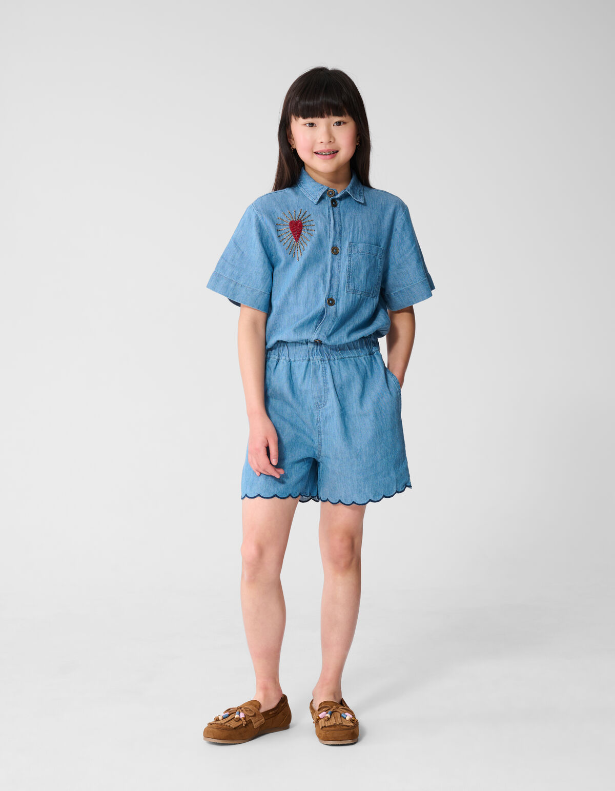 Heart Denim Jumpsuit Lichtblauw