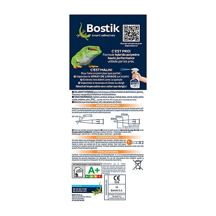 Mastic d’étanchéité multi-usages gris anthracite Bostik Joint Parfait colle et jointe tous matériaux, cartouche de 290 ml